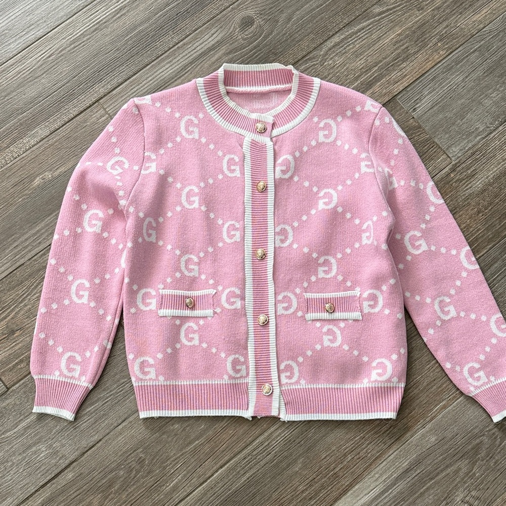 Pink GG Pattern Cardigan with Gold Buttons